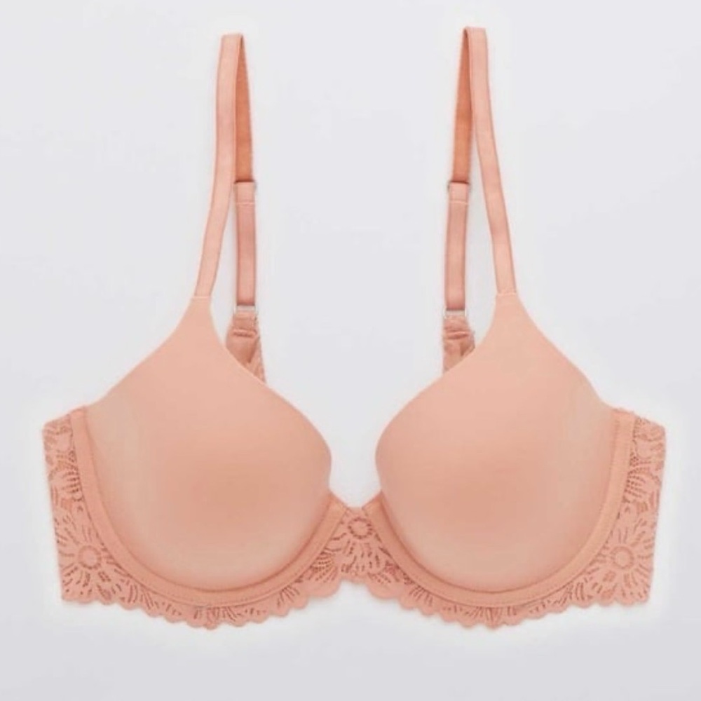 Aerie Real Sunnie Full Coverage Lightly Lined Blossom Lace Bra in Cameo Rose